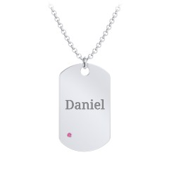 Men's Engravable Dog Tag Necklace With Accent – Sterling Silver with Ruby