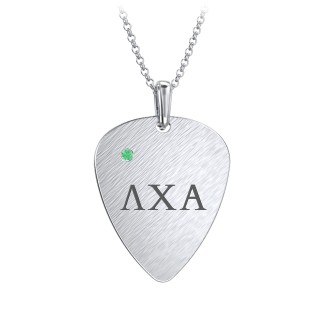 Men's Engravable Guitar Pick Fraternity Necklace with Gemstone