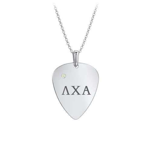 Men's Engravable Guitar Pick Fraternity Necklace with Gemstone – Sterling Silver with Peridot