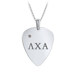 Men's Engravable Guitar Pick Fraternity Necklace with Gemstone in 925 Sterling Silver with Smokey Quartz