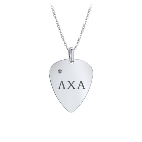 Men's Engravable Guitar Pick Fraternity Necklace with Gemstone – Sterling Silver with Smokey Quartz