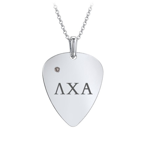 Men's Engravable Guitar Pick Fraternity Necklace with Gemstone – Sterling Silver with Smokey Quartz