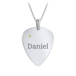 Men's Engravable Guitar Pick Necklace with Gemstone