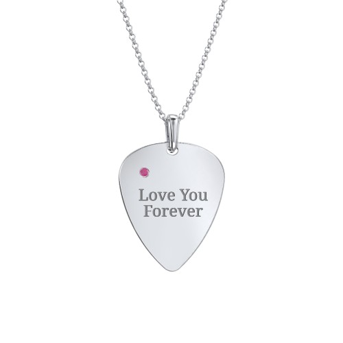 Men's Engravable Guitar Pick Necklace with Gemstone – Sterling Silver with Ruby