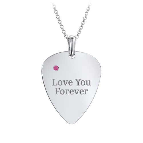 Men's Engravable Guitar Pick Necklace with Gemstone – Sterling Silver with Ruby