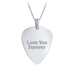 Men's Engravable Guitar Pick Necklace with Gemstone in 925 Sterling Silver with Diamond