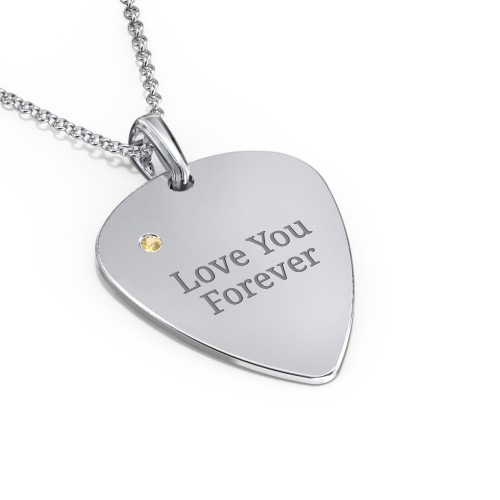 Men's Engravable Guitar Pick Necklace with Gemstone – Sterling Silver with Citrine
