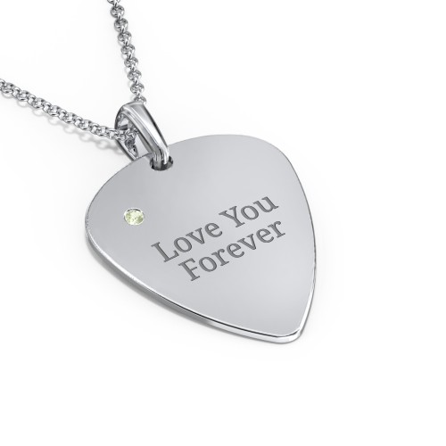 Men's Engravable Guitar Pick Necklace with Gemstone – Sterling Silver with Peridot