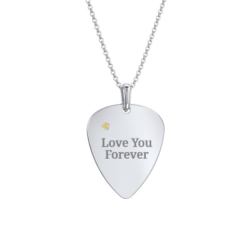 Men's Engravable Guitar Pick Necklace with Gemstone – Sterling Silver with Citrine