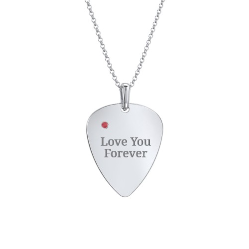 Men's Engravable Guitar Pick Necklace with Gemstone – Sterling Silver with Garnet