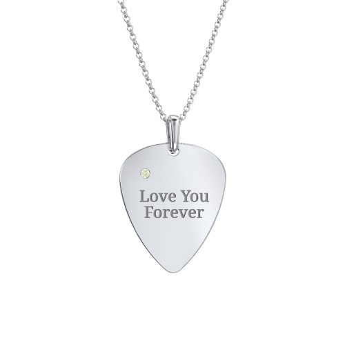 Men's Engravable Guitar Pick Necklace with Gemstone – Sterling Silver with Peridot