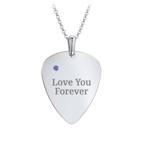 Men's Engravable Guitar Pick Necklace with Gemstone – Sterling Silver with Blue Sapphire