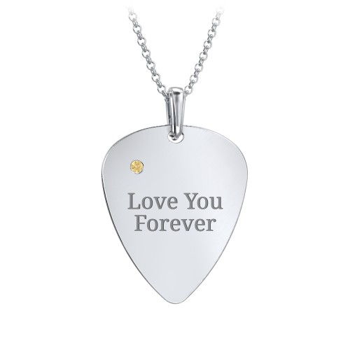 Men's Engravable Guitar Pick Necklace with Gemstone – Sterling Silver with Citrine