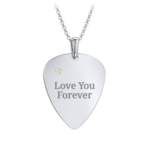 Men's Engravable Guitar Pick Necklace with Gemstone – Sterling Silver with Peridot