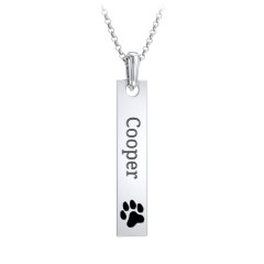 Men's Engravable Long Tag Necklace with Cold Enamel Paw - Black