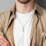 Men's Engravable Long Tag Necklace with Cold Enamel Paw - Black