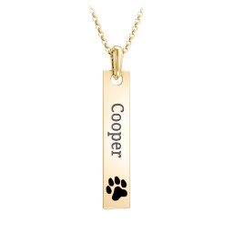 Men's Engravable Long Tag Necklace with Cold Enamel Paw - Black in 10K Solid Yellow Gold