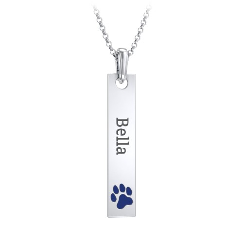 Men's Engravable Long Tag Necklace with Cold Enamel Paw - Dark Blue – Sterling Silver