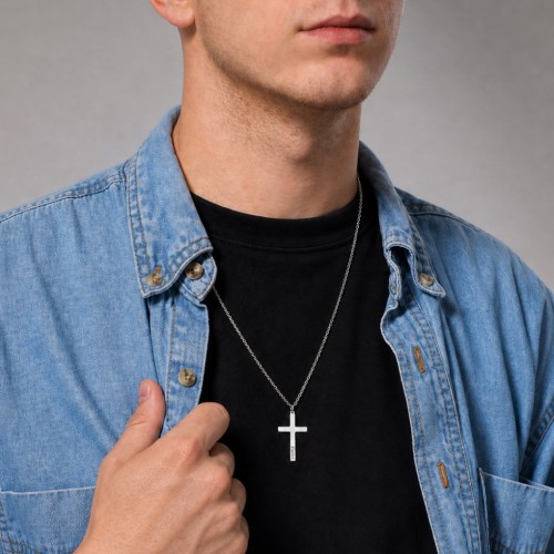 Men's Classic Engravable Cross Necklace – Sterling Silver