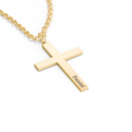 Men's Classic Engravable Cross Necklace – 10K Yellow Gold
