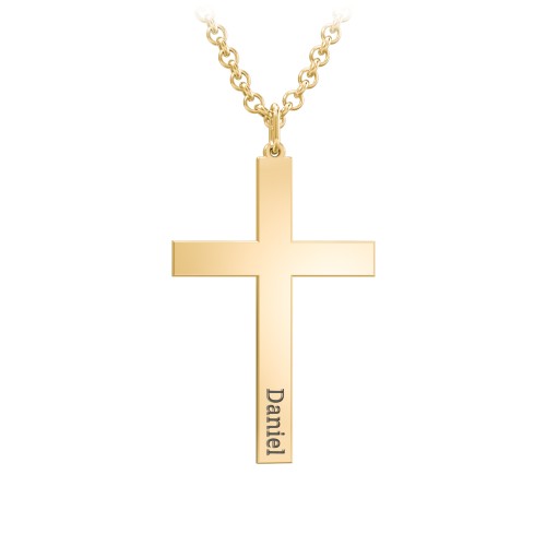 Men's Classic Engravable Cross Necklace – 10K Yellow Gold