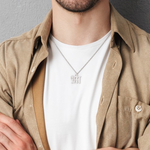Men's Gothic Initial Pendant Necklace - B – Sterling Silver