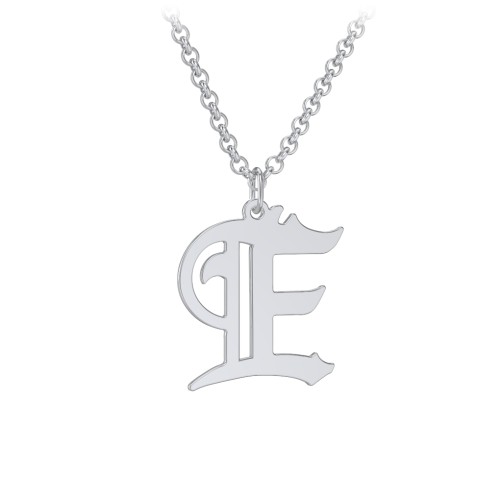 Men's Gothic Initial Pendant Necklace - E – Sterling Silver