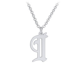 Men's Gothic Initial Pendant Necklace - I in 925 Sterling Silver