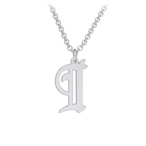 Men's Gothic Initial Pendant Necklace - I – Sterling Silver