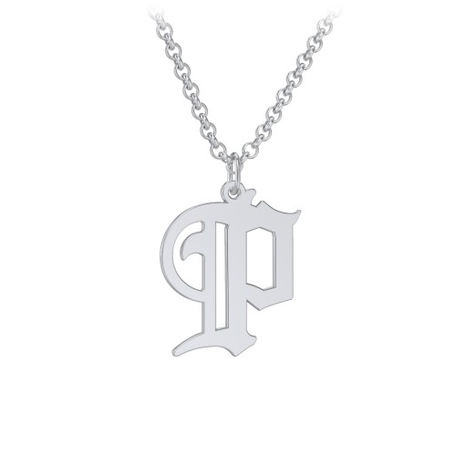 Men's Gothic Initial Pendant Necklace - P – Sterling Silver