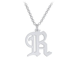 Love Heart Initial Necklace Silver, 16