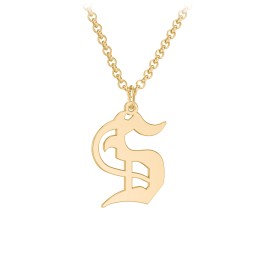 Men's Gothic Initial Pendant Necklace - S in 10K Solid Yellow Gold