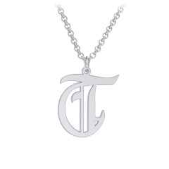 Men's Gothic Initial Pendant Necklace - T – Sterling Silver