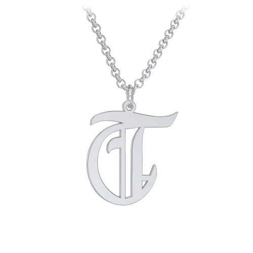 Men's Gothic Initial Pendant Necklace - T – Sterling Silver
