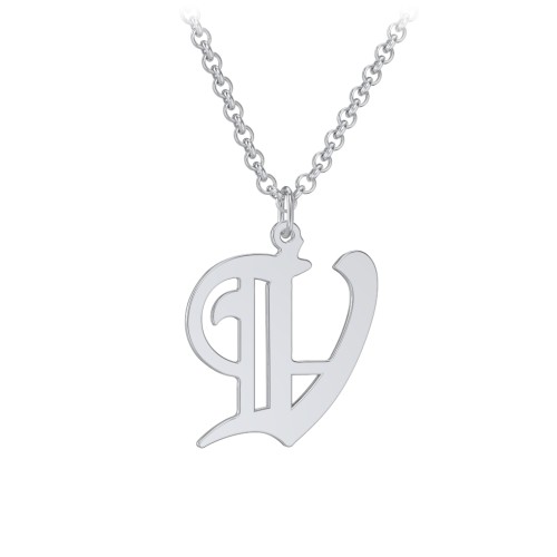 Men's Gothic Initial Pendant Necklace - V – Sterling Silver