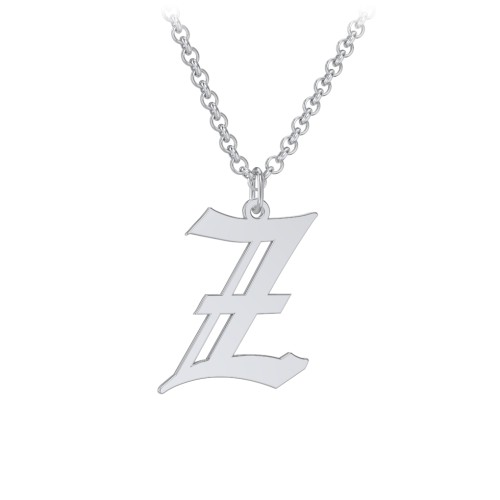 Initial Pendant Z Locket Sterling Silver Men's Gothic Initial Pendant