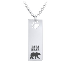 Men's Engravable PAPA BEAR Long Tag Necklace – Sterling Silver