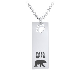 Men's Engravable PAPA BEAR Long Tag Necklace in 925 Sterling Silver