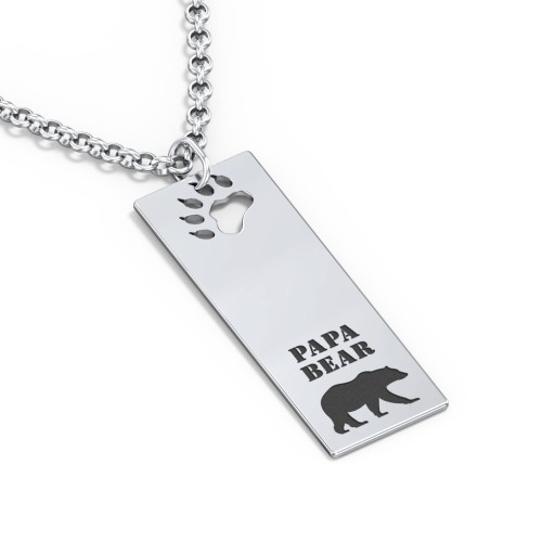 Men's Engravable PAPA BEAR Long Tag Necklace – Sterling Silver
