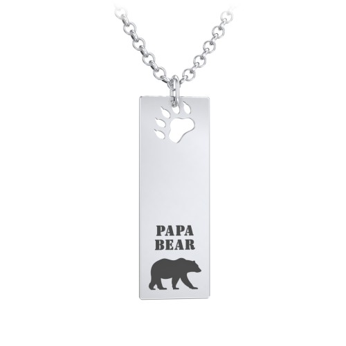 Men's Engravable PAPA BEAR Long Tag Necklace – Sterling Silver