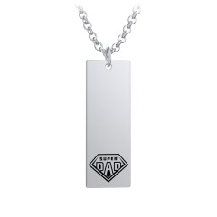 Men's Engravable SUPER DAD Long Tag Necklace