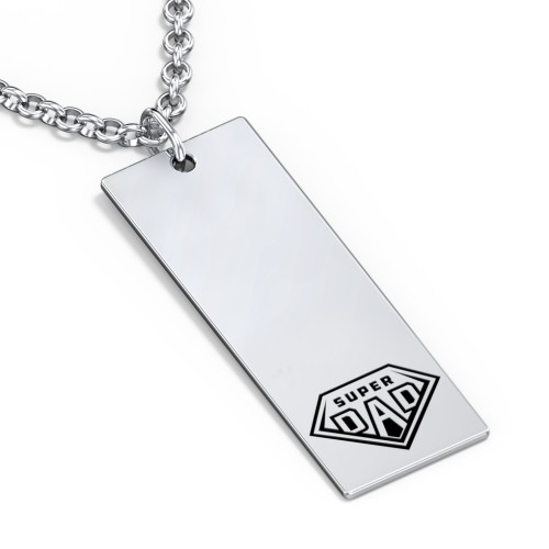 Men's Engravable SUPER DAD Long Tag Necklace