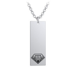 Men's Engravable SUPER DAD Long Tag Necklace in 925 Sterling Silver