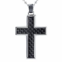 Engravable Stainless Steel Cross Necklace With Carbon Fibre Inlay – Stainless Steel