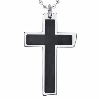Engravable Stainless Steel Cross Necklace With Black Inlay