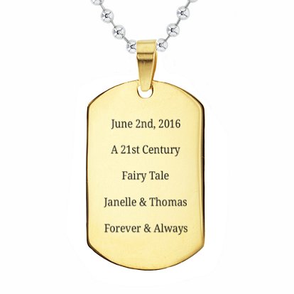 Engraved gold dog tag necklace Clearance