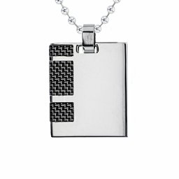 Stainless Steel Dog Tag Necklace With Black Carbon Inlay