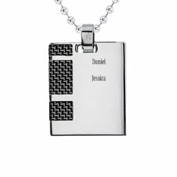 Stainless Steel Dog Tag Necklace With Black Carbon Inlay