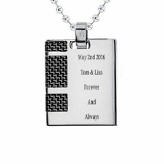 Stainless Steel Dog Tag Necklace With Black Carbon Inlay – Stainless Steel