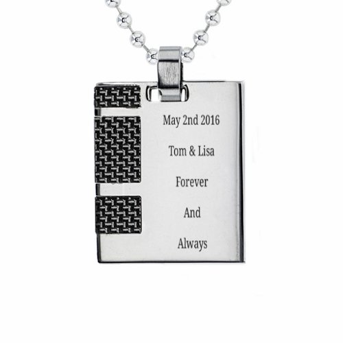 Stainless Steel Dog Tag Necklace With Black Carbon Inlay – Stainless Steel